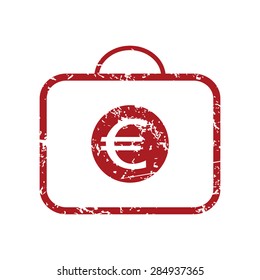 Red grunge icon with image of briefcase with euro symbol, isolated on white