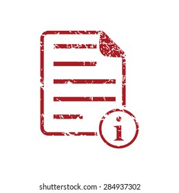 Red grunge icon with image of document page and letter I, isolated on white