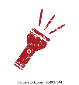 Red grunge icon with image of flashlight, isolated on white
