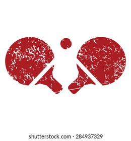 Red grunge icon with image of table tennis rackets, isolated on white