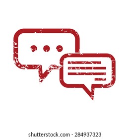 Red grunge icon with two chat bubbles, one with dots, isolated on white