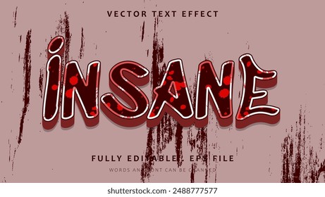 Red Grunge Insane Diseño de efectos de texto editable . Efecto guardado en estilo gráfico