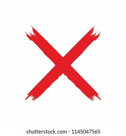 Red grunge letter X mark, hand drawn. Cross sign. Vector