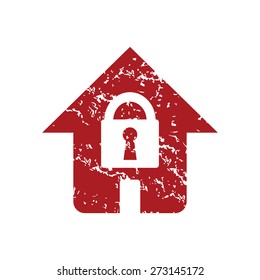 Red grunge lock house logo on a white background. Vector illustration