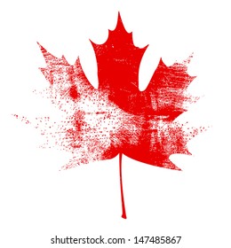 Red Grunge Maple Leaf. EPS10 vector illustration.