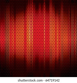 Red grunge metal background with round holes and copyspace