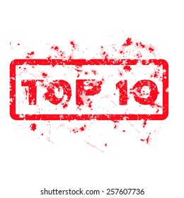 Red grunge office stamp with text top 10 isolated on white background.