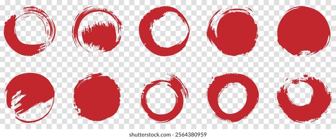 Red grunge round shapes. Vector illustration isolated on transparent background

