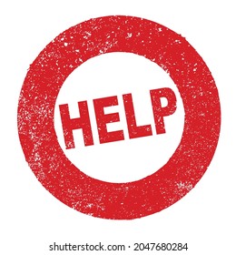 A red grunge rubber ink stamp with the text Help over a white background