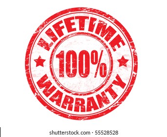 Red grunge rubber ink stamp: lifetime warranty 100%