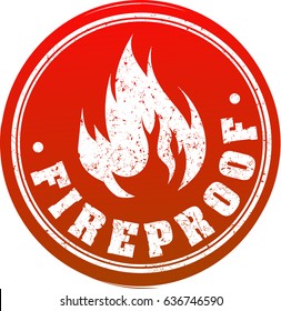Red grunge rubber stamp with caption FIREPROOF and blazing fire