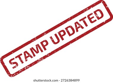 Red grunge rubber stamp displaying 'STAMP UPDATED' text. Ideal for indicating revisions, new versions, or current status of documents.