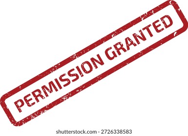 Carimbo vermelho grunge com "PERMISSÃO CONCEDIDA" dentro de um contorno retangular, colocado sobre um fundo branco puro.