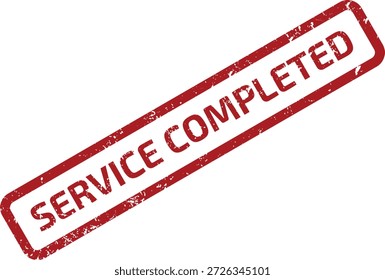 Carimbo vermelho grunge com o texto "SERVIÇO CONCLUÍDO", isolado em branco. Significa a realização da tarefa, a conclusão do projeto ou o resultado da operação bem-sucedida.
