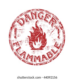Red grunge rubber stamp with fire symbol and the text danger flammable written inside the stamp