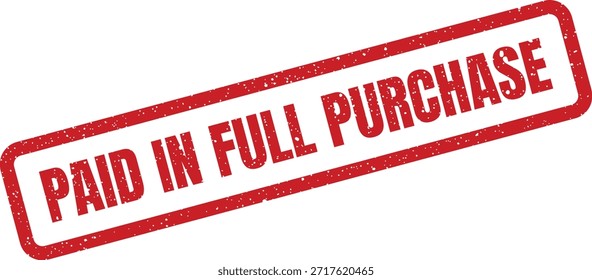Uma impressão de carimbo grunge vermelho afirmando "Pago na compra completa", excelente para recibos de varejo, faturas de vendas ou confirmações digitais de compra de mercadorias. Confirma a transação bem-sucedida.