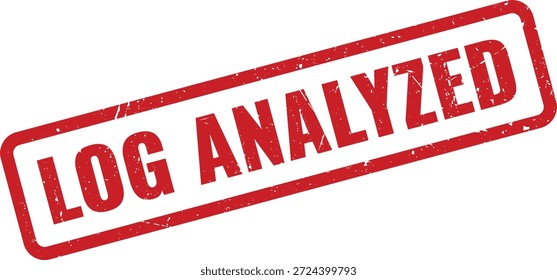 Impresión de sello de goma grunge rojo con texto 'LOG ANALYZED'. Perfecto para indicar el análisis de datos, la auditoría del sistema o la finalización del registro de seguridad.