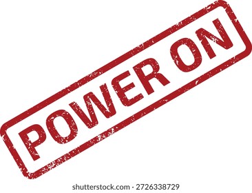 Roter farbiger Gummistempelabdruck mit dem Text "POWER ON" diagonal auf weißem Hintergrund. Dieses Bild vermittelt Aktivierung oder Bereitschaft.
