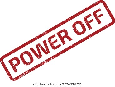 Roter farbiger Gummistempelabdruck mit dem Text "POWER OFF" diagonal auf weißem Hintergrund. Dieses visuelle Signal gibt ein Herunterfahren oder Deaktivieren an.