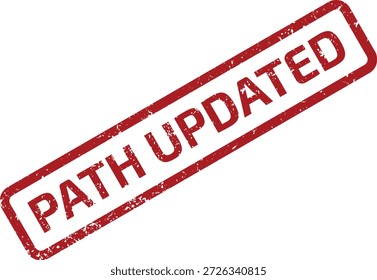 Impressão de carimbo vermelho grunge com texto 'CAMINHO ATUALIZADO', adequado para alterações no sistema, navegação e modificações de processos.