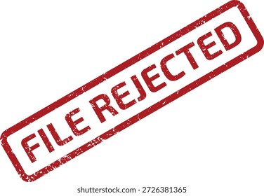 A red grunge rubber stamp impression displaying the text "FILE REJECTED" diagonally on a clean white background. Symbolizes refusal or denial.