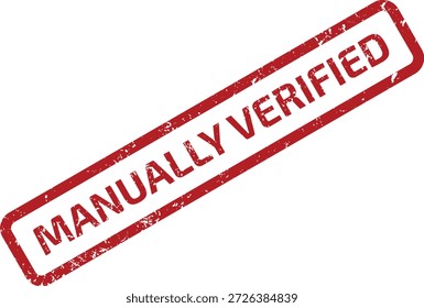 Sello de goma rojo grunge con texto "VERIFICADO MANUALMENTE", aislado sobre un fondo blanco, que significa confirmación o validación humana.