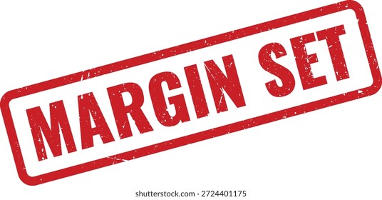 Sello de goma grunge rojo con el texto "MARGIN SET". Ideal para negocios, finanzas y marcado de documentos.