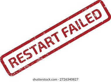 Rote farbige Gummistempelmarke mit dem Text "RESTART FAILED" auf weißem Hintergrund. Ideal für Fehler oder Systemstatus.