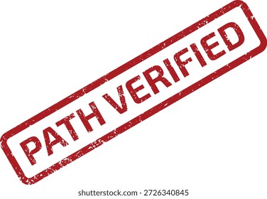 Sello de goma grunge rojo con el texto "PATH VERIFIED". Ilustración vectorial aislada para procesos de validación y autenticación.