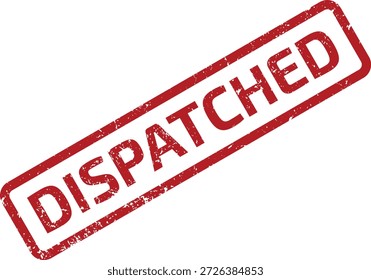 Marca de sello de goma grunge rojo con la palabra "DISPATCHED" para indicar el envío del artículo o el Estado de entrega. Aislado en blanco.