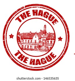 Red grunge rubber stamp with the name of The Hague city, vector illustration