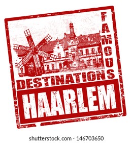 Red grunge rubber stamp with the name of Haarlem written inside, vector illustration