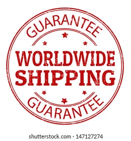 Red grunge rubber stamp with the text worldwide shipping guarantee, written inside the stamp