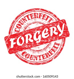 Red grunge rubber stamp with the text forgery counterfeit written inside the stamp