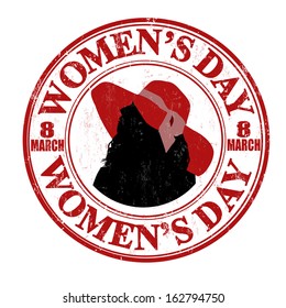 Red grunge rubber stamp with the text women's day written inside, vector illustration