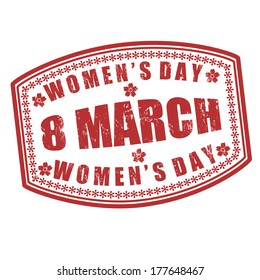 Red grunge rubber stamp with the text women's day written inside, vector illustration
