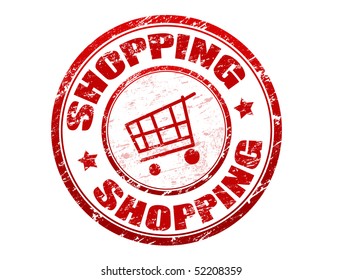 Red grunge rubber stamp with the text shopping written inside