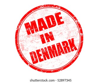 Red grunge rubber stamp with the text made in Denmark written inside