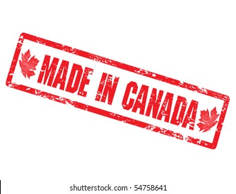 Red grunge rubber stamp with the text made in canada written inside the stamp