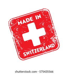 Red grunge rubber stamp with the text Made in Switzerland