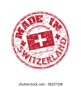 Red grunge rubber stamp with the text made in Switzerland written inside the stamp