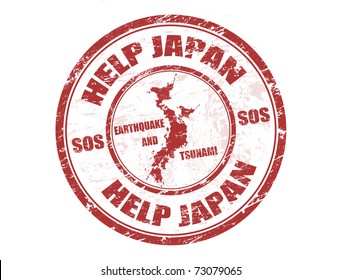 Red grunge rubber stamp with the text help Japan written inside the stamp, vector illustration