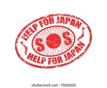 Red grunge rubber stamp with the text help for Japan written inside the stamp, vector illustration