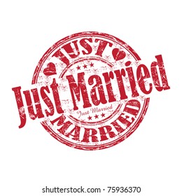 Red grunge rubber stamp with the text just married written inside the stamp