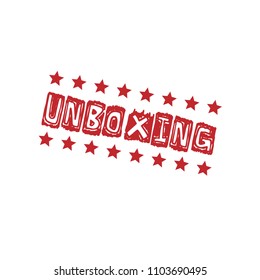 Red grunge rubber stamp with word unboxing inside,vector illustration