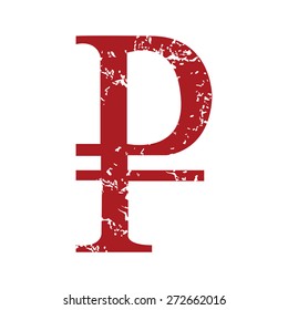 Red grunge ruble logo on a white background. Vector illustration