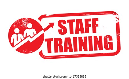 red grunge STAFF TRAINING square rubber seal stamp on white background with symbol