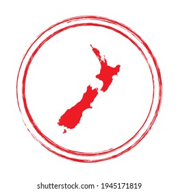 Red grunge stamp circle vector map of New Zealand