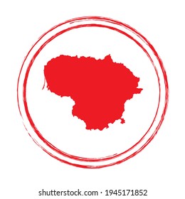 Red grunge stamp circle vector map of Lithuania