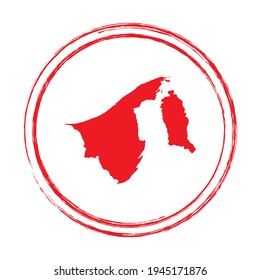 Red grunge stamp circle vector map of Brunei